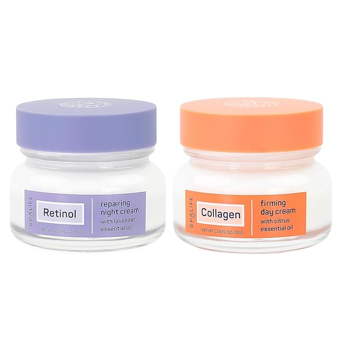 SpaLife Plump + Correct Day to Night Cream Duo – Day & Night Face Cream Set – For Dull Skin, Fine Lines & Wrinkles, Loss of Firmness, Uneven Texture, Anti-Aging with Retinol & Collagen Moisturizers