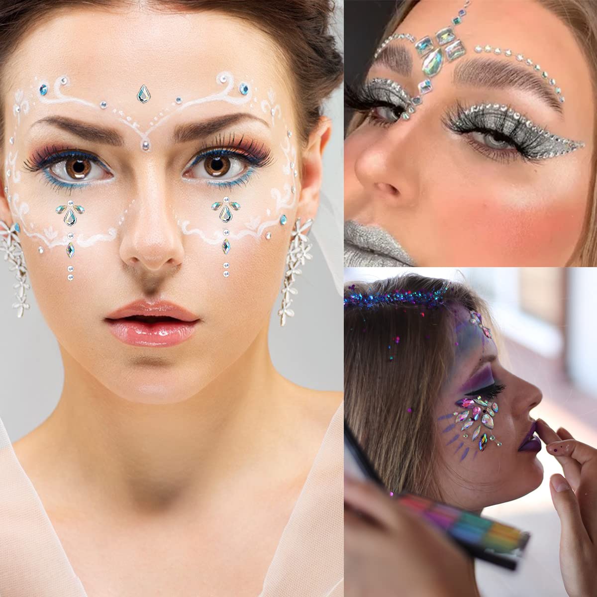 12 Sheets Self Adhesive Rhinestones for Makeup Eyes Face Jewels Gems Face Gems Stick on Rave Festival Accessories Costume For Women Bling Hair Rhinestone Stickers