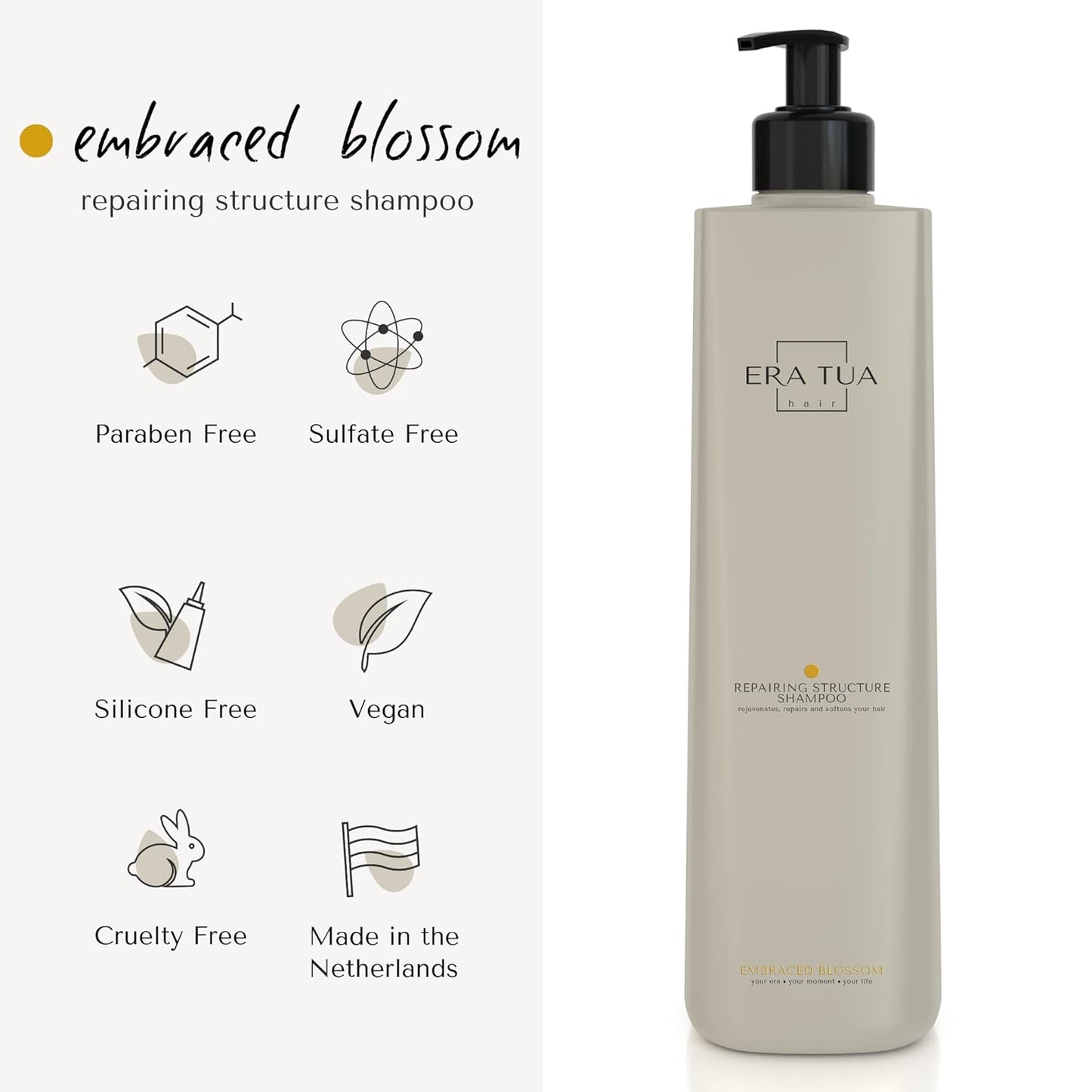 Embraced Blossom Repairing Shampoo | Dutch Made & Formulated Repairing Shampoo for Damaged Hair | Sweet Scent of Neroli, Orange Blossom & Jasmine 750ml
