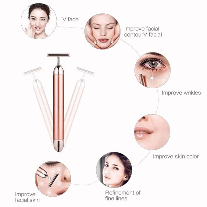 Beauty Bar 24k Golden Pulse Facial Massager, GOODYBUY T-Shape Electric Sign Face Massage Tools for Sensitive Skin Face Pull Tight Firming Lift