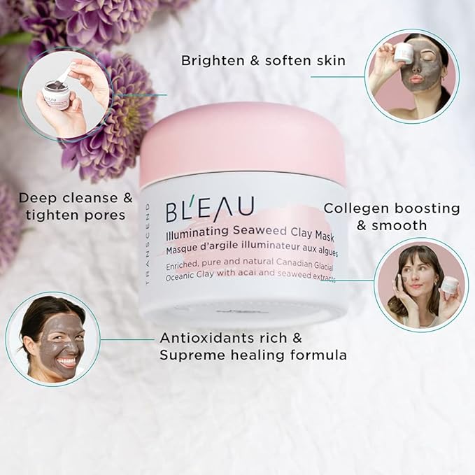 BL'EAU Illuminating Seaweed Clay Mask - Brightening Clay Mask for All Skin Types – Collagen Boosting Deep Cleanse and Tighten Pores – Clarify and Balance -Natural Origin – 80 g ℮ Net Wt. 2.8 oz