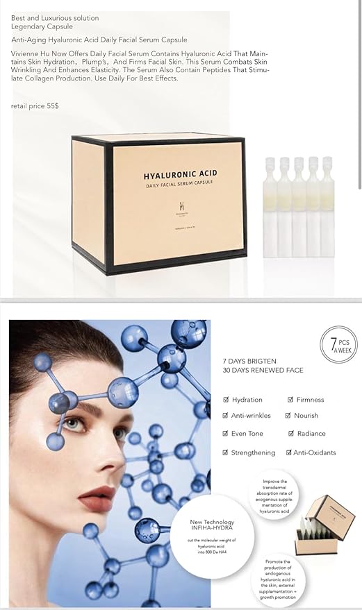 VivienneHu Hyaluronic Acid Serum Capsules, Hydrating Serum for Face with Retinol, Intense Hydration & Skin Plumping, Daily Facial Hydration Serum, Face Plumping Serum - 30 Capsules