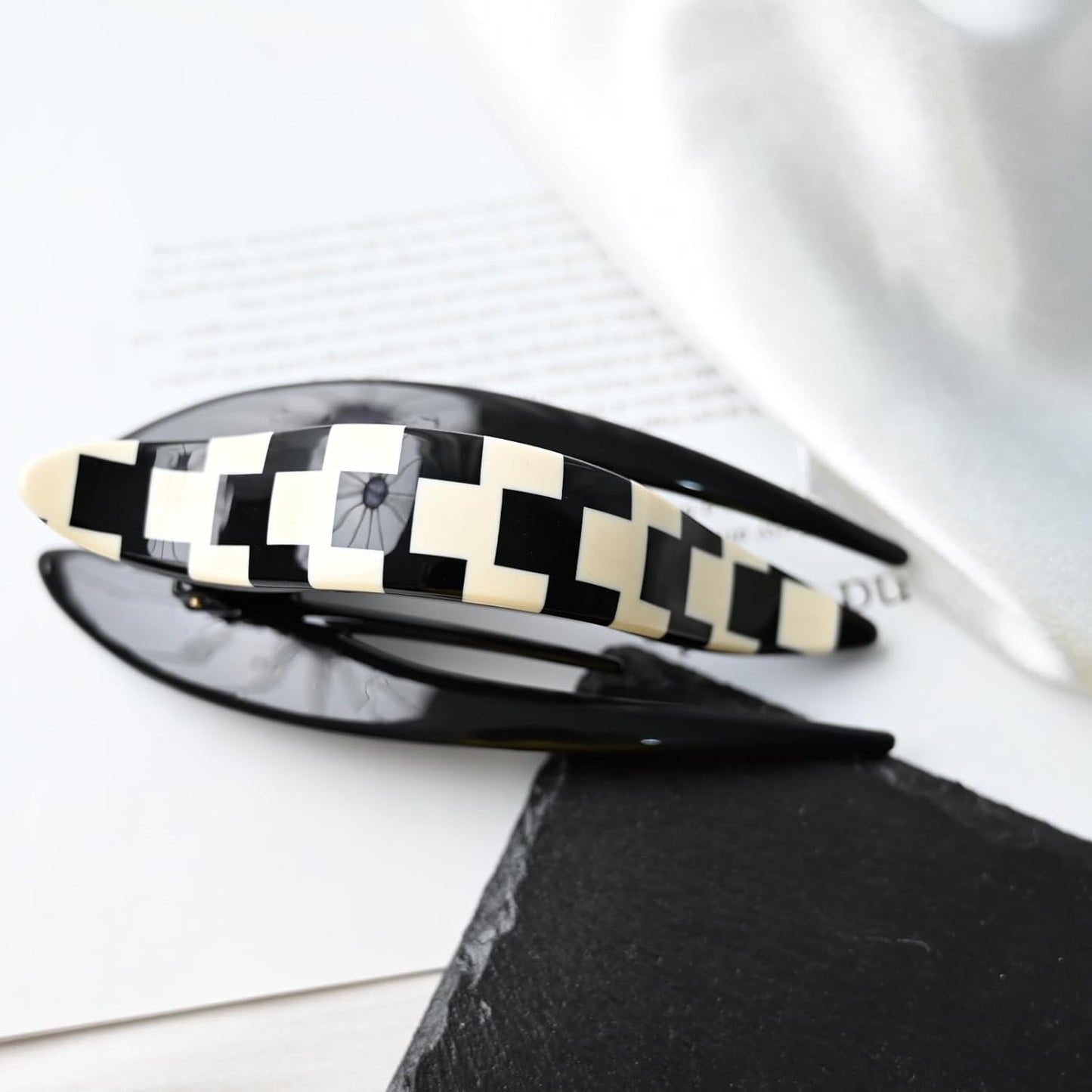 Handmade Celluloid French Design Tortoise Shell Barrettes Side-slide Opening Duck Luxury Fashion Accessories Hair Clip Claw for Women (check)