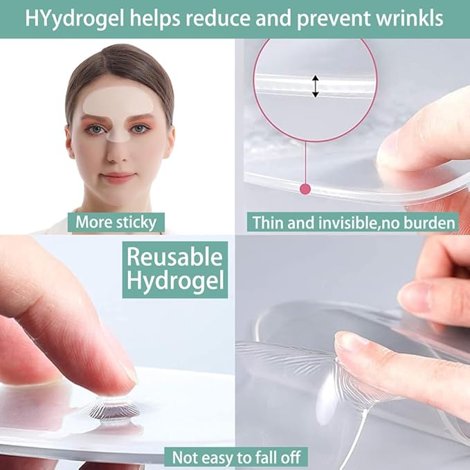 Forehead Wrinkle Patches Hydrogel, Reusable Anti-Aging Facial Patches for Forehead and Between Eyes, Hypoallergenic Silicone Gel Sleep Face Tape, Smooth Fine Lines and 11 Lines(forehead-3 Pcs)