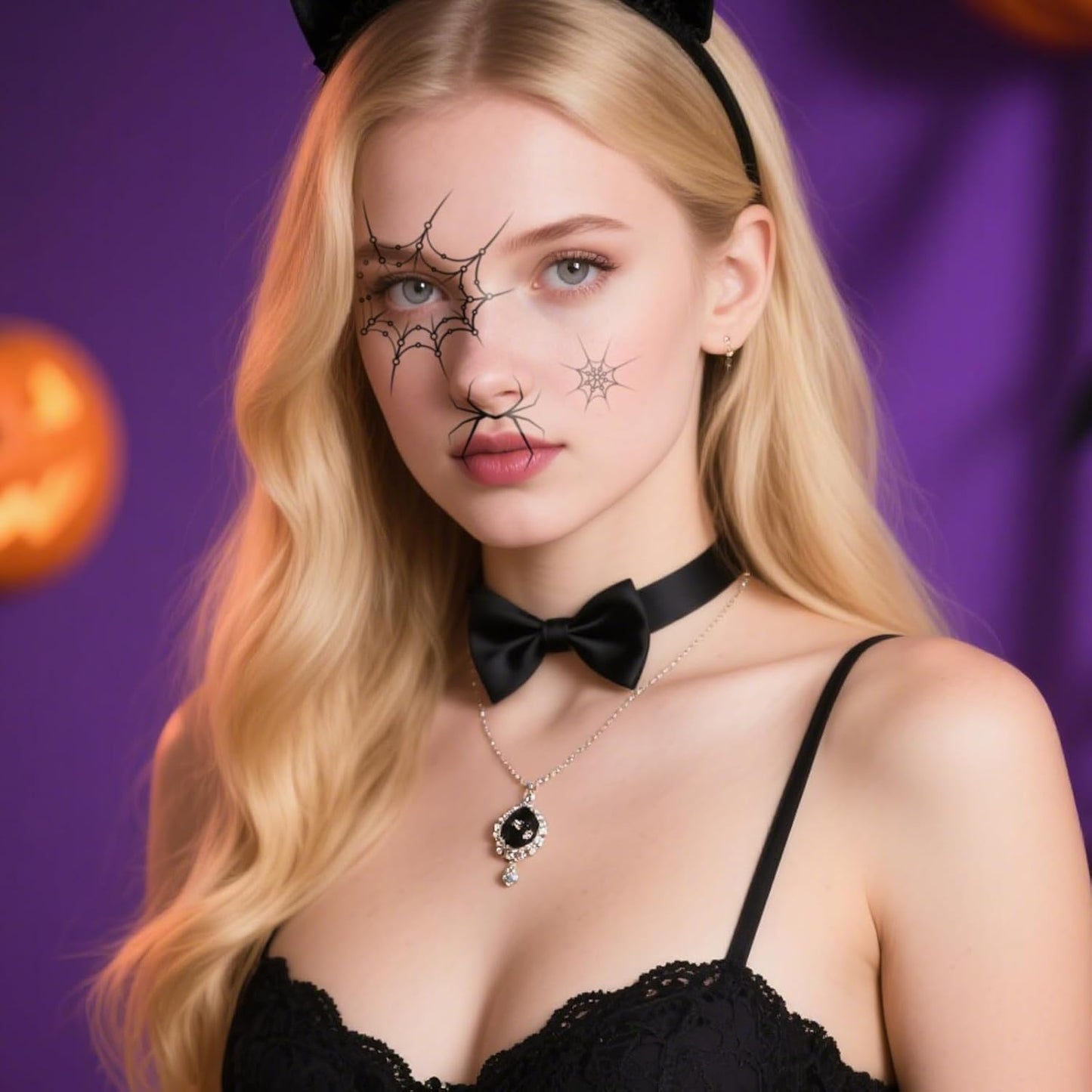 Halloween Temporary Face Tattoos, Temporary Tattoos Stickers,Temporary Makeup Tattoos with Spiderweb & Spider Design, Face Tattoo Sticker Art for Halloween, Adults, Kids 8Pcs