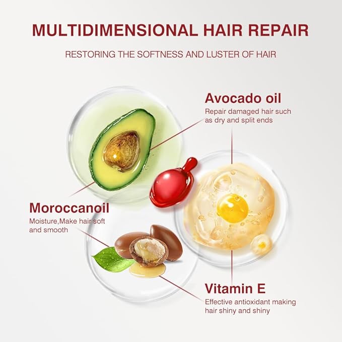 Hair Styling Serum Oil for Frizzy & Dry Hair, Hair Treatment Serum - no Rinse with Argan Macadamia & Avocado Oils - Vitamins A, E, Pro B5 - Conditioner for Women & Men 40 Capsules