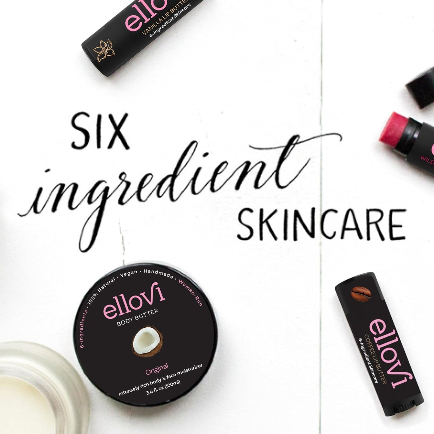 Ellovi Natural Lip Butter Lip Balm - Coffee - Pure Enough to Eat - Made With Just 6 Vegan Ingredients - Moisturizing Lip Care for All Day Hydration