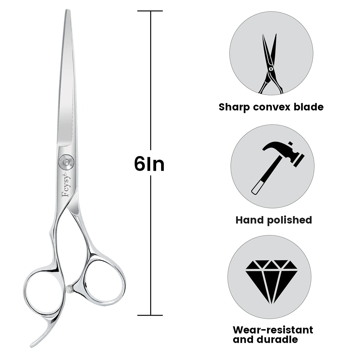 Fcysy Left Handed Hair Cutting Scissors, Professional 6' Barber Haircut Salon Scissors, Sharp Lefty Hand Hairdressing Shears