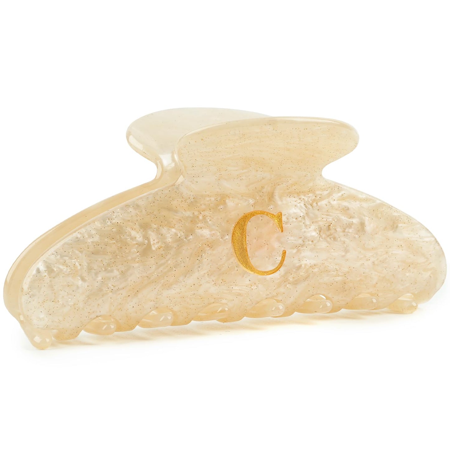 MAORULU 4 Inch Letter C Acrylic Hair Claw Clip for Women, Large Cute Marble Beige Glitter Alphabet Jaw Clips for Thick or Thin Hair, French Style Strong Hold Monogram Hair Accessories