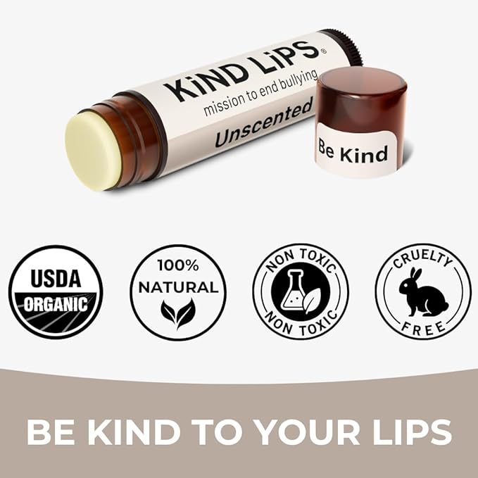 Unscented Lip Balm – Hydrating & Moisturizing with Organic Ingredients | Natural Lip Care for Dry, Sensitive Lips | Castor Oil, Gluten & Grain Free | Clean Beauty | Kind Lips Single Tube