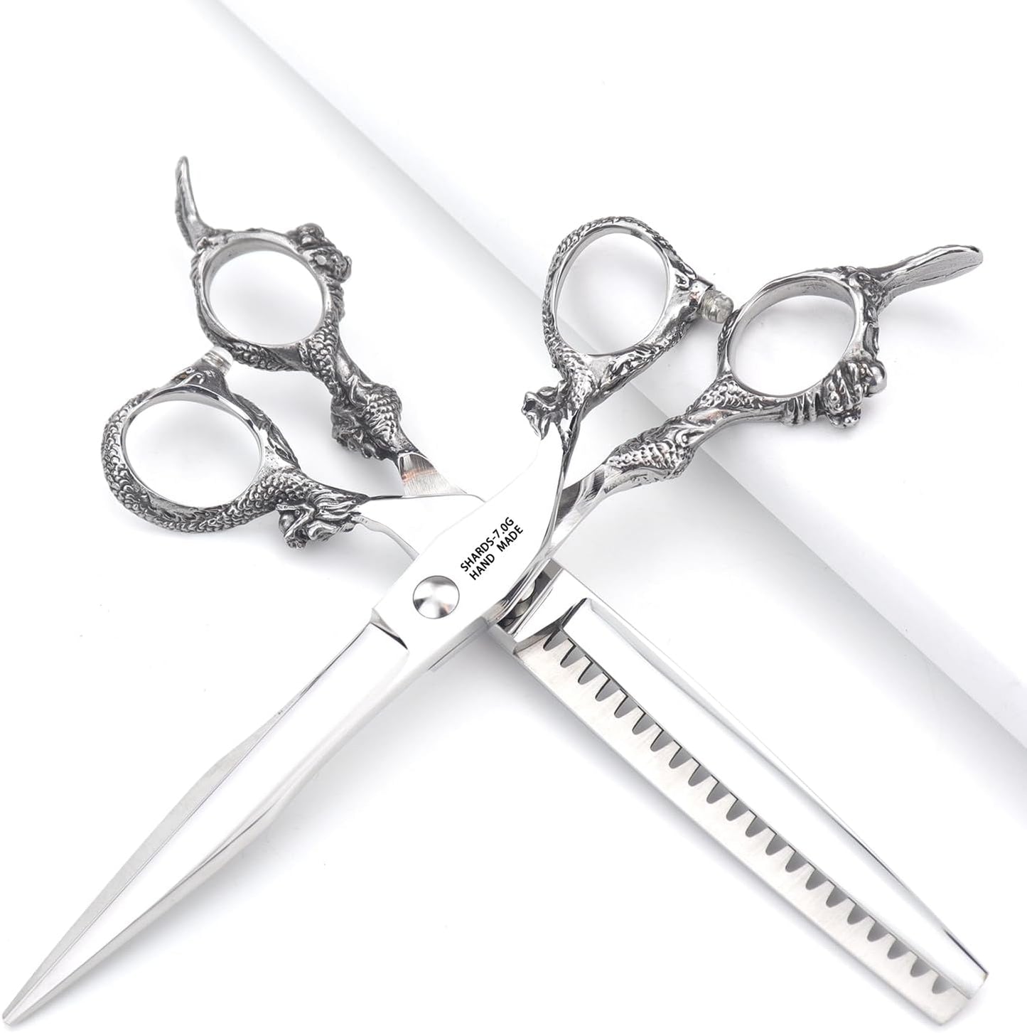 7" 7.5" 8"9" Professional Hairdressing Scissors Barber Salon Hair Cutting Dragon Shears (Large). (7 inch 2pc-C)