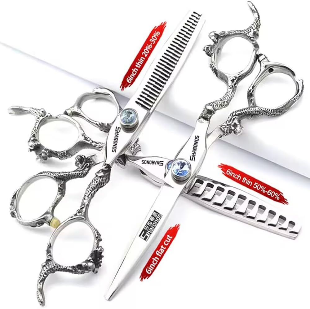Professional Japanese Hair Scissors - 440C Stainless Steel/Rose Razor Edge (6-Inch, 3-Piece Set) with Gift Scissor Bag