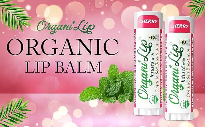 OrganiLip Organic Lip Balm, Cherry Flavor, Ultra Hydrating Lip Moisturizer for Cracked or Dry Lips, Infused With Organic Sea Buckthorn, Oval Shaped Tube, USDA Certified Organic, 1 Pack