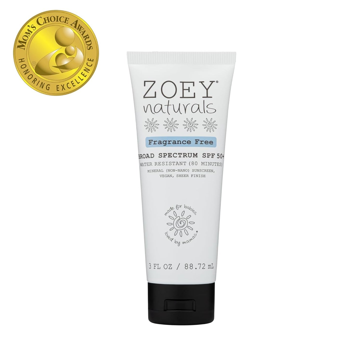 Zoey Naturals SPF 50+ Sunscreen for Babies & Children - Water-Resistant, Reef-Safe, Non-Nano Zinc Oxide, for Sensitive Skin & Kids, Made in USA