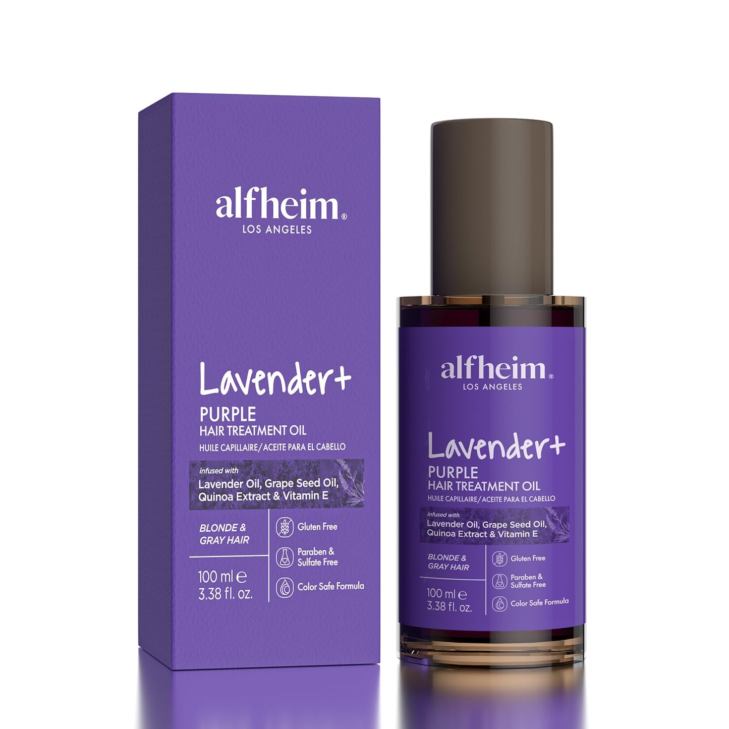 ALFHEIM Lavender+ Purple Hair Oil for Blonde, Silver & Color-Treated Hair – Anti-Brass & Frizz Control Serum – Restores Shine, Smoothness & Cool Radiance – with Grape Seed Oil – 3.38 oz / 100 ml