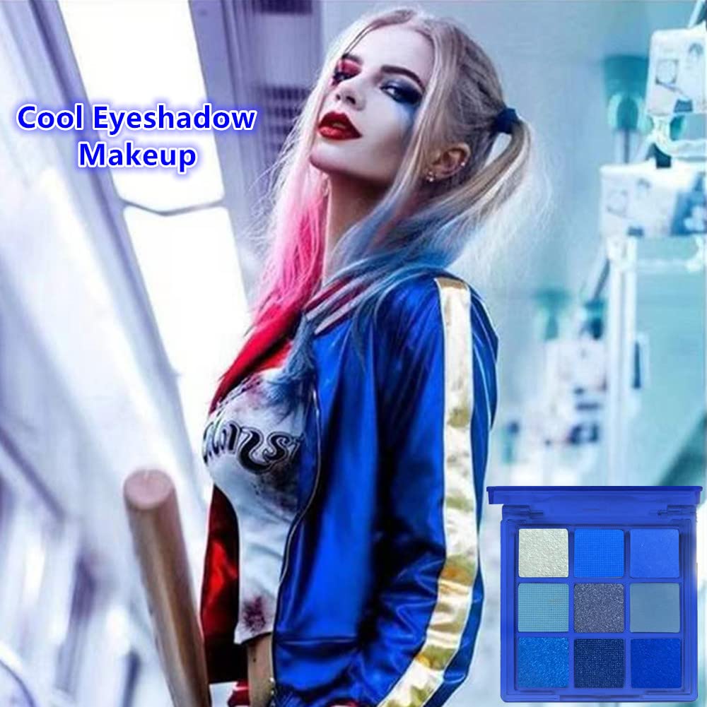 Go Ho 9 Style Blue Grey White Powder Makeup Eyeshadow Palette, Matte & Pearl Shimmer Design Waterproof Cool Blue Eye Eyeshadow Palette for Women & Girls