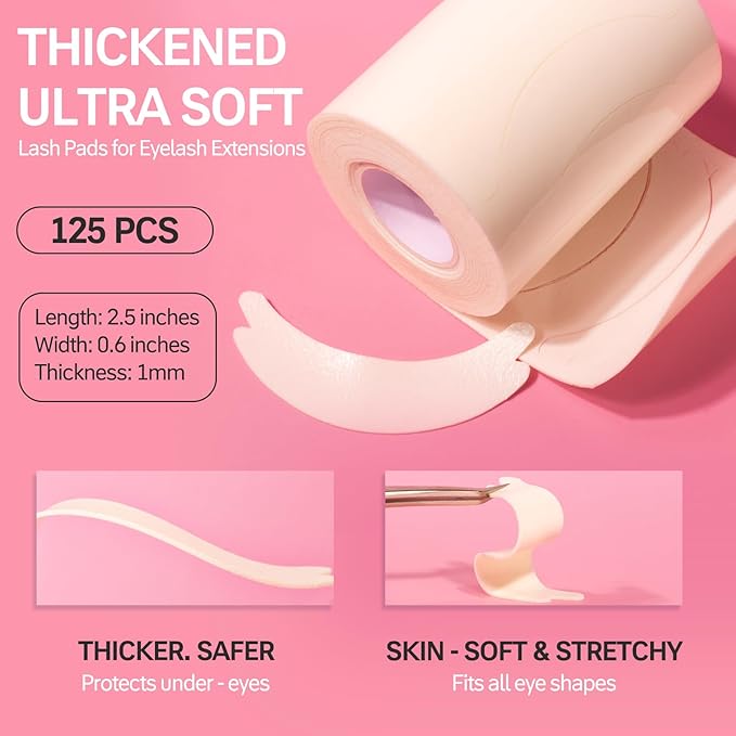 Foam Eye Pads for Eyelash Extensions | Akissos Lash Extension Pads | 125PCS Indivially Thick Soft & Anti-Slip Tools for Perfect Lash Lifts | Professional Eyelash Supplies for Salon or Daily Use