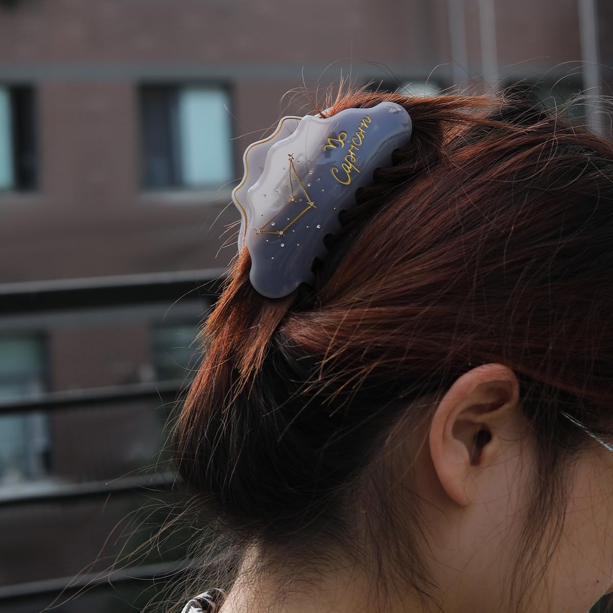 Fantasy Capricorn Sign Hair Clips,Novelty Acetate Claw Clip,Zodiac Hair Clips for Women,Grey Blue