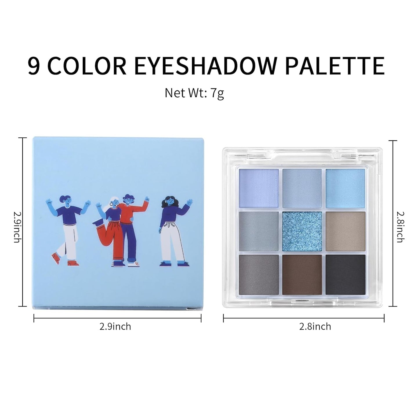 Erinde 9 Colors Eyeshadow Palette, Matte Shimmer Glitter Eye Shadow Palette Makeup, Highly Pigmented Long Lasting Waterproof, Natural Neutral Nude Eyeshadow Make Up Pallet, Blue