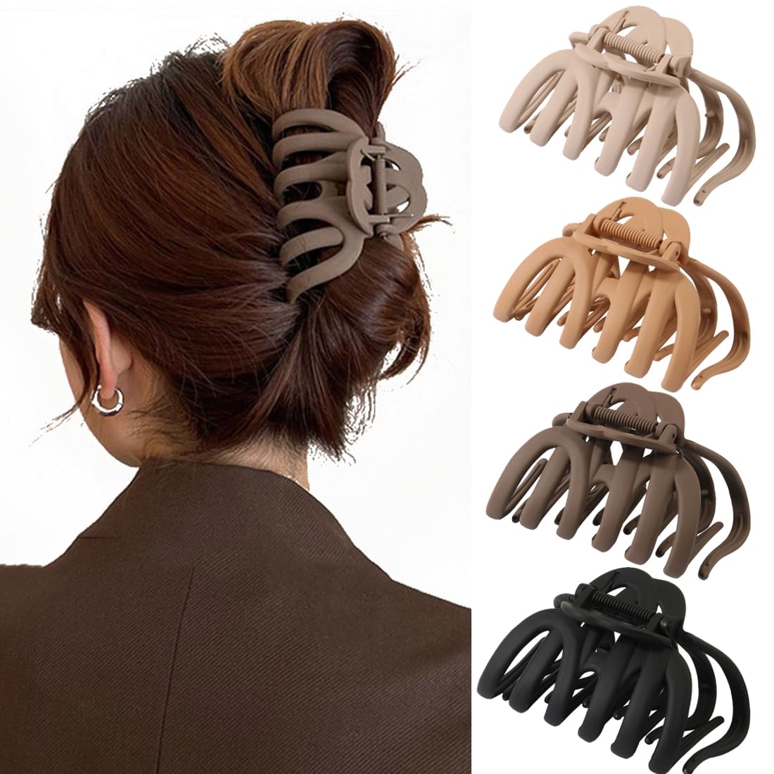 4 Pcs Octopus Claw Clips Octopus Hair Claw Clips for Women 3.8" Large Hair Claw Clip for Women Strong Grip Non-slip Jaw Clip for Thick,natural color