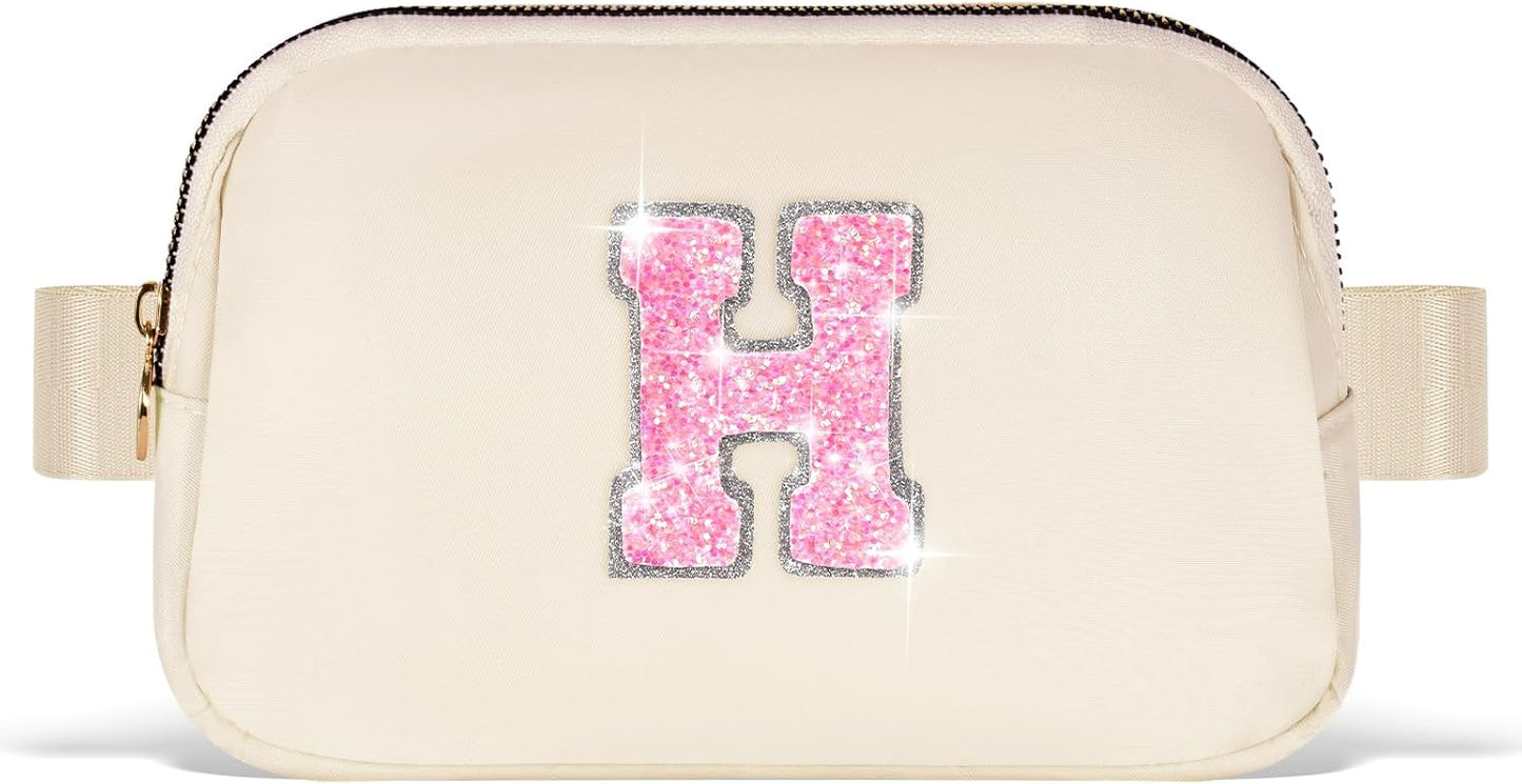 Fanny Pack Belt Bag Crossbody Bags with Initials Letter Patch Trendy Stuff for Teens Cute Stuff Birthday Gifts for Teenager Girls | Khaki,Initial H