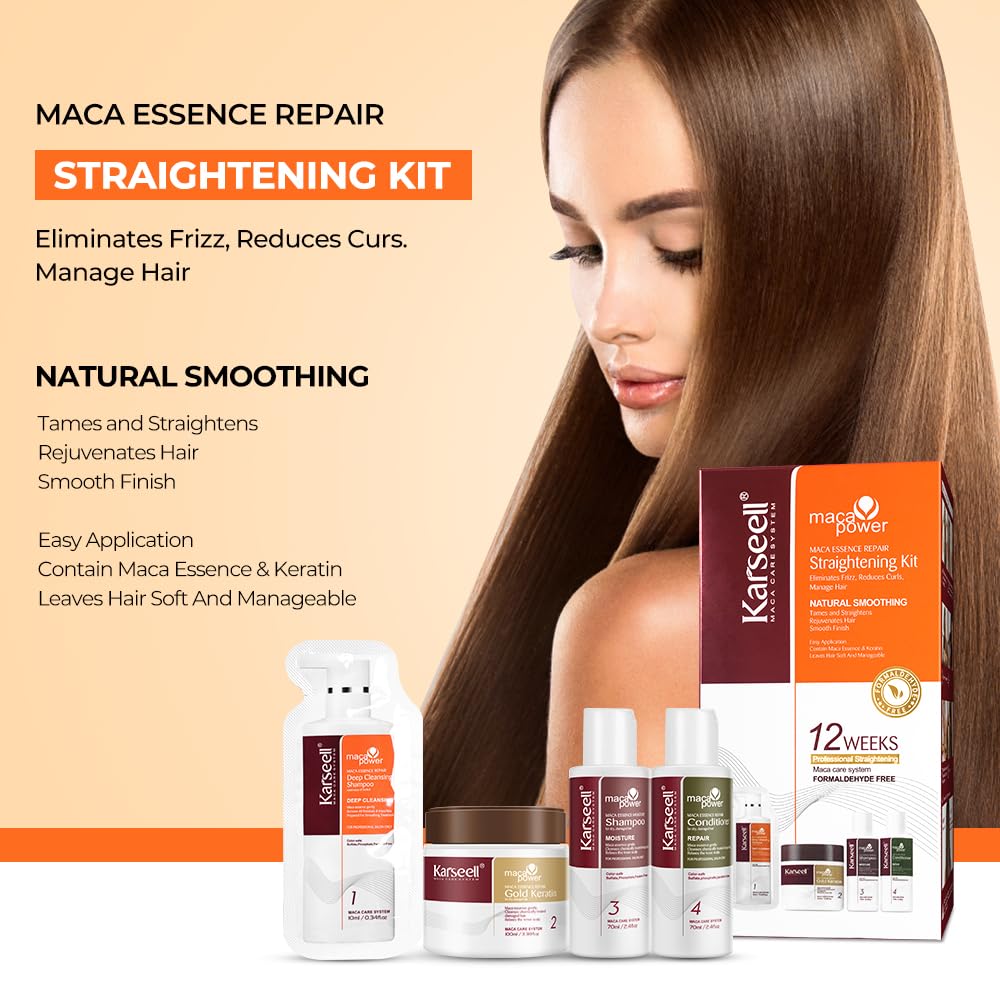 Karseell Maca essence repair Straightening Kit, 12 Weeks of Home Use Professional Straightening, Softer and Shinier Hair, All Hair Types