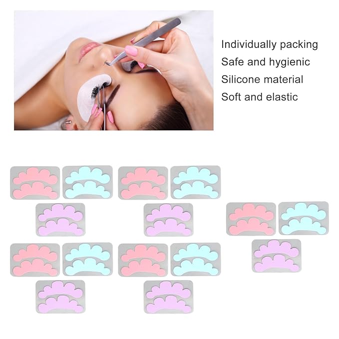 15 Pairs Eyelash Extension Under Eye Pads Cloud Shaped Reusable Silicone Lash Grafting Eye Pads Blue