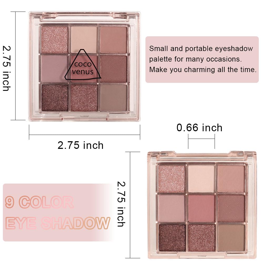 9 Colors Colorful Eyeshadow Palette Makeup,Rose Gold Brown Nude Purple Matte Shimmer Neutral Eye Shadow Powder Palette,Naturing-Looking Long Lasting Waterproof