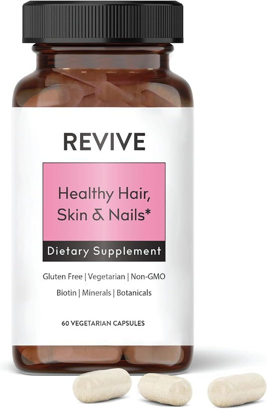 REVIVEEO Healthy Skin, Hair & Nails Supplement by Revive Essential Oils - Supports Healthy Hair with Pantented Form of Biotin - Ashwagandha for Stress Support - Plus Vitamins & Minerals
