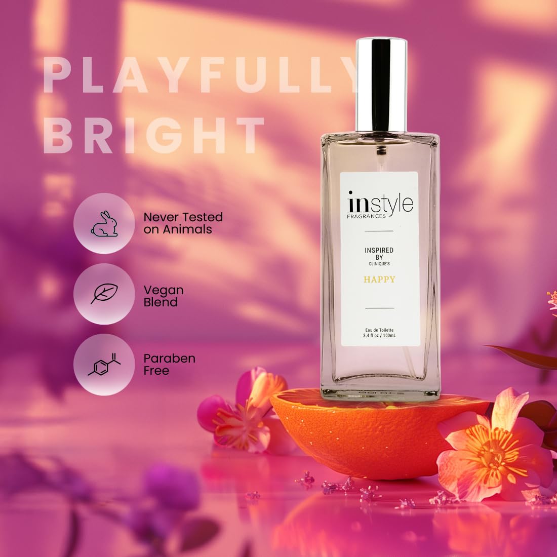 Instyle Fragrances, Inspired by Clinique's Happy, Women’s Eau de Toilette, CLEAN, Vegan, Paraben-Free, Never Tested on Animals, 3.4 Fluid Ounces
