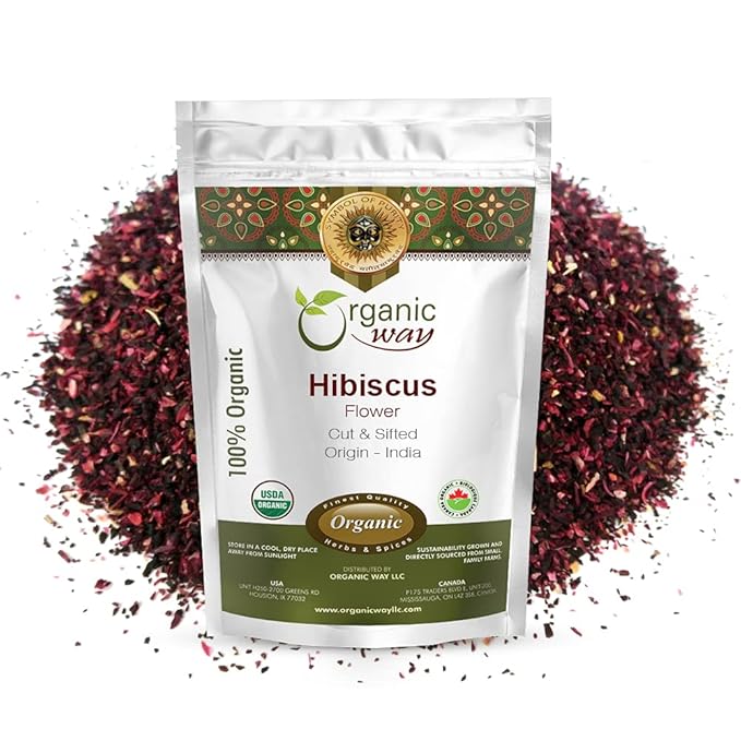 Organic Way Dried Hibiscus Flower Cut & Sifted(Hibiscus rosa-sinensis) | Herbal Tea - Organic & Kosher Certified | Raw, Vegan, Non GMO & Gluten Free | USDA Certified | Origin - India (1/2LBS / 8Oz)