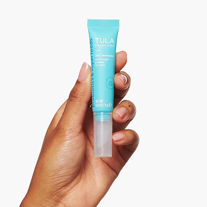TULA Skin Care Drenched in Hydration - 24-7 Moisture Day & Night Peptide Lip Mask 0.28oz & Glow + Get It Cooling & Brightening Eye Balm 0.35 oz, Full-Size, 2 Piece Duo