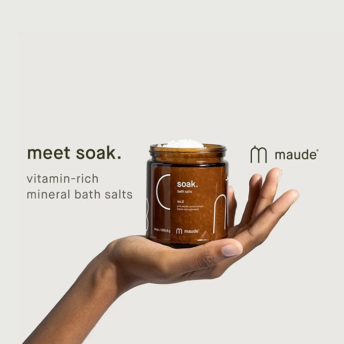 Maude Soak Bundle - Soak Mineral Bath Salts with Hand-Harvested Dead Sea Salt Crystals and Vitamins - Soak No. 1 + No. 2 (8 oz, Two Count)