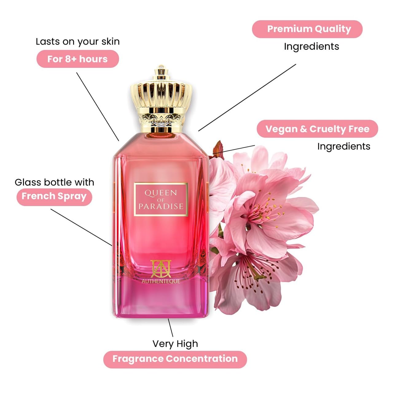 Queen of Paradise - Long Lasting Perfume for Women - Eau de Parfum - Madagascar Vanilla, Lavender, Mandarin Fragrance Luxury Arabian Perfume 3.4oz (100ml)
