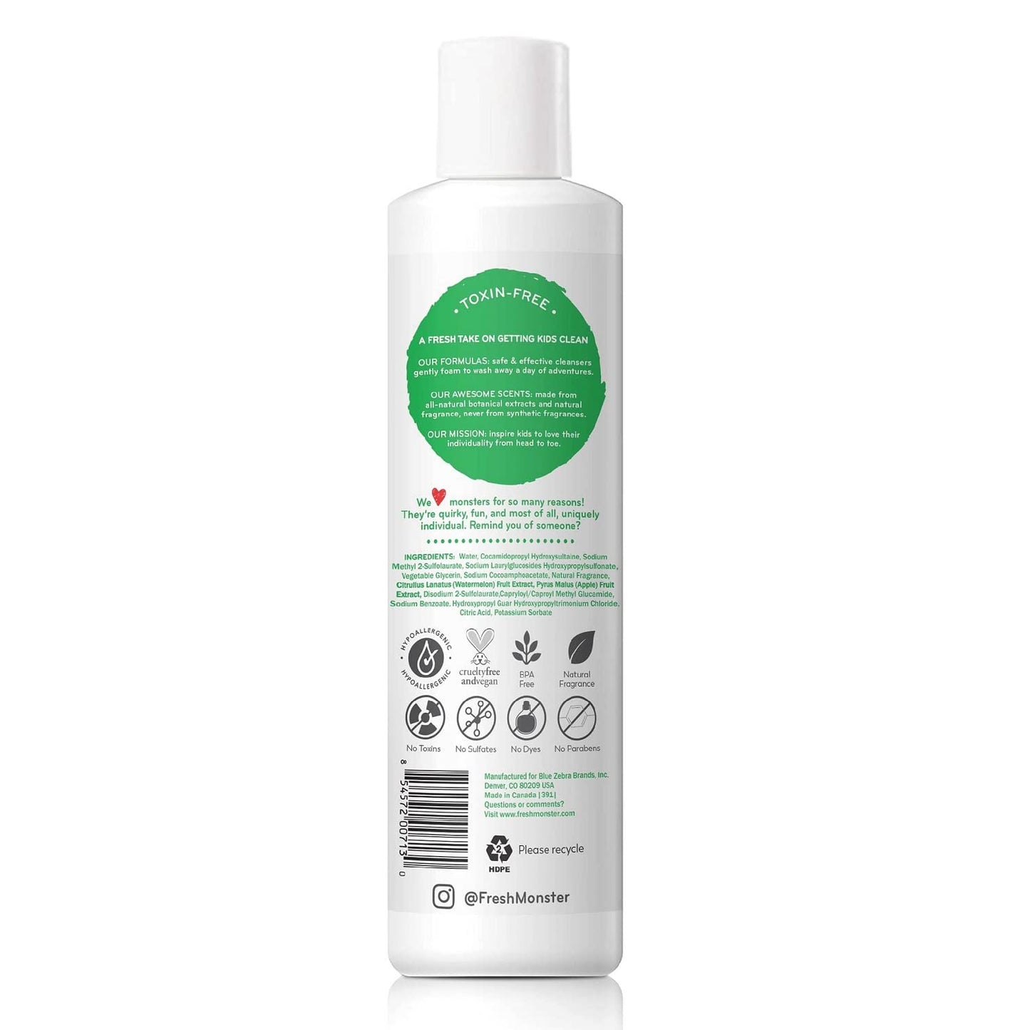 Fresh Monster 2-in-1 Shampoo & Body Wash, Toxin-Free, Hypoallergenic, Natural for Children, Watermelon - 2 Pack, 8.5oz/Each