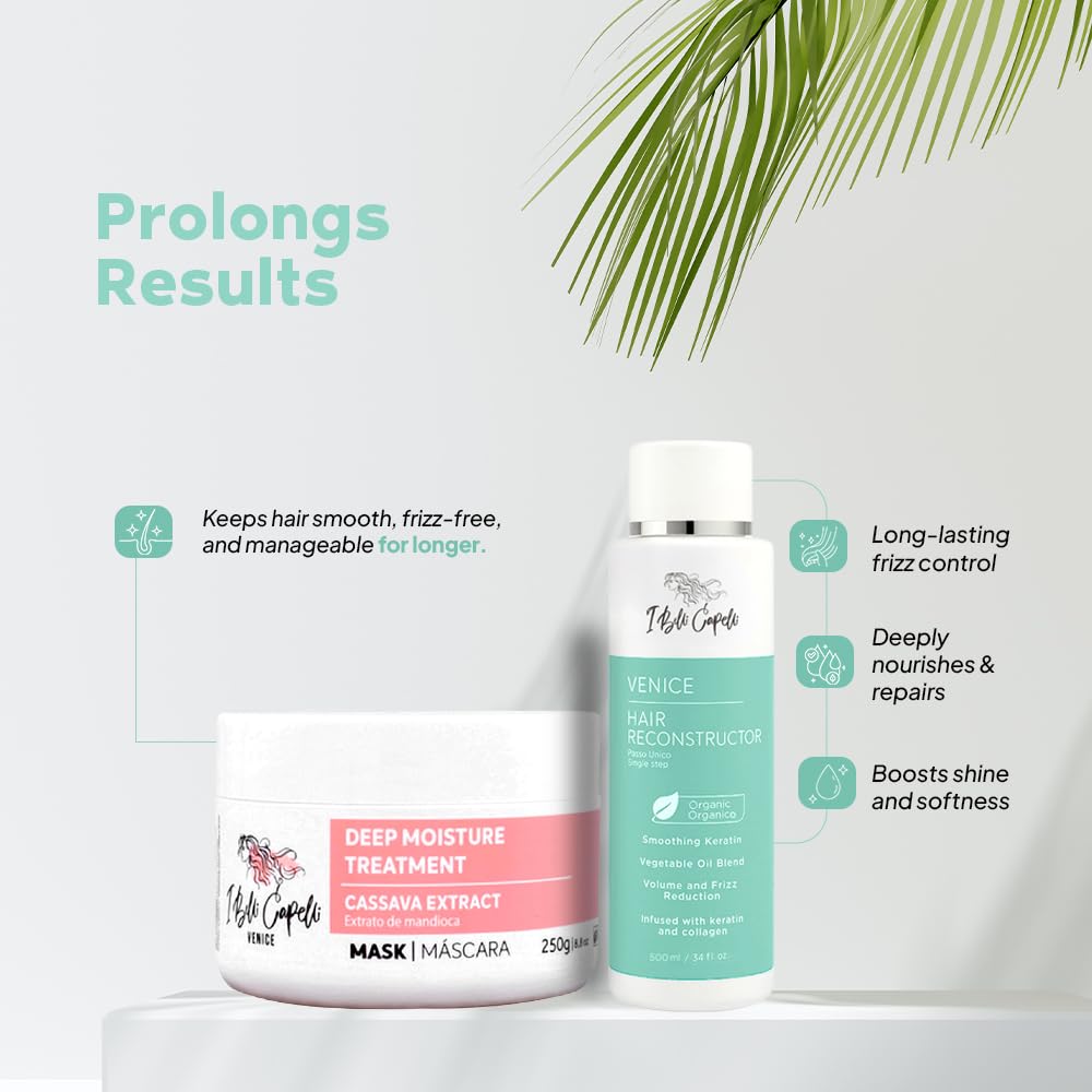 I Belli Capelli Venice Smoothing Keratin Kit - Brazilian Hair Straightening Treatment for Silky Soft Hair (250g), Pack of 2