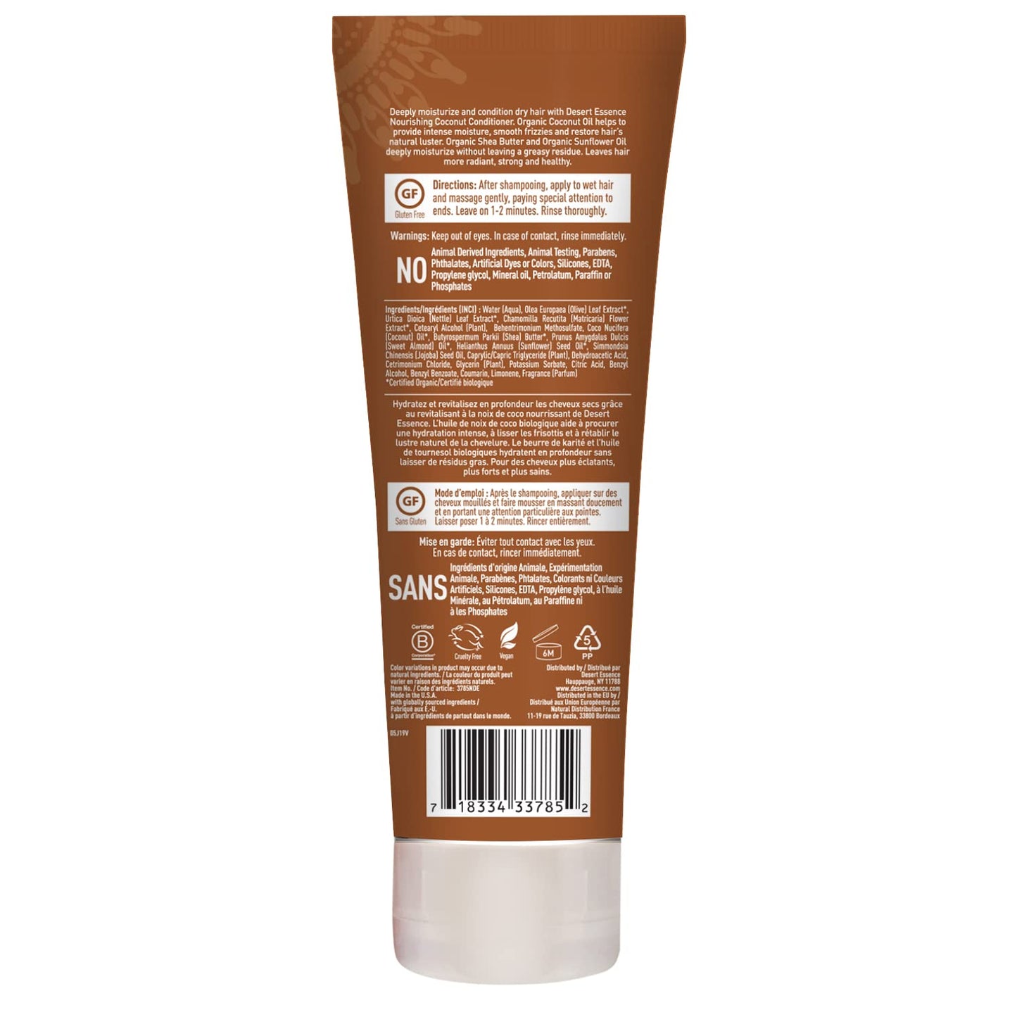 Desert Essence Coconut Conditioner - 8 fl oz - Nourishing for dry hair, smooth frizz and restore moisture and shine with Organic Coconut Oil, Shea Butter, and Sunflower Oil