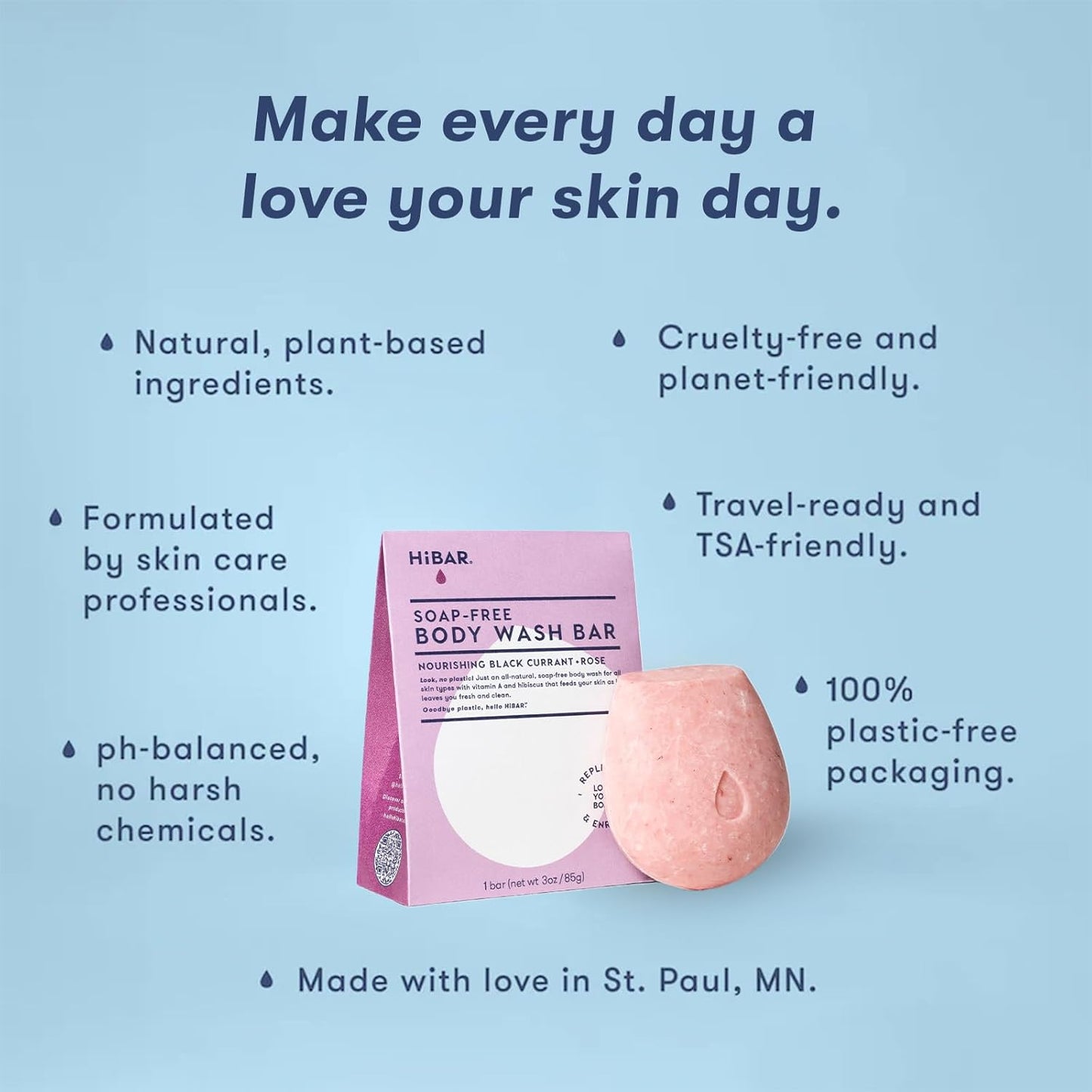 HIBAR - Nourish Solid Body Wash Bar - Replenish & Enrich - With Pomegranate Sterol & Jojoba Protein - Daily Use & Sensitive Skin - Plastic, Paraben & Soap-Free - Vegan - Black Currant + Rose - 1 Bar