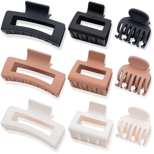 9PCS Matte Hair Clips for Women - Large Claw Clips for Thick and Thin Hair, Small and Mini Hair Clips, Strong Hold Hair Claw Clips, Ideal for All Hair Types, Neutral Colors