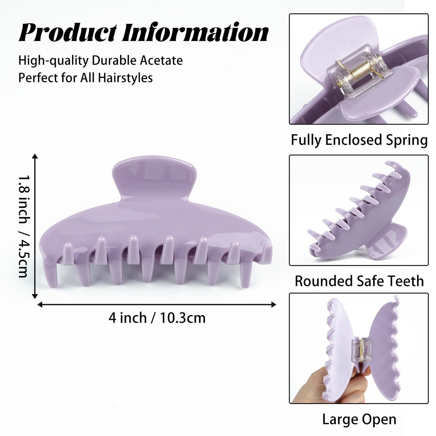 MAORULU Premium Durable Acetate Hair Claw Clips for Women Girls, 4 Inch Large Cute Jaw Clip for Thick or Thin Hair, Vintage Y2K Hair Clamps (Pastel Purple)