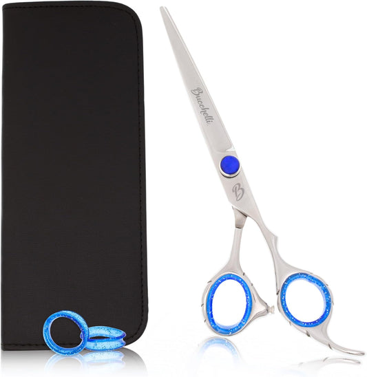 6 Inch Hair Cutting Scissors Professional - Japanese 440A - Convex Blades with Adjustable Tension Knob (Silver Right 6")