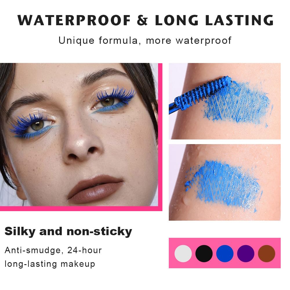 5PCS Waterproof & Sweat-Proof Voluminous Colored Mascara Set - Smudge-Proof, Lengthening, Curling, Multiplying, Defining Formula, Long-Lasting Colorful Cruelty-Free Kit for women,Daily Makeup
