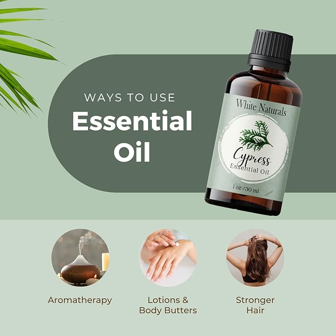 Cypress Essential Oil, 100% Pure & Natural Therapeutic Grade Essential Oil for Aromatherapy Diffusers, Undiluted for Healthy Skin & Hair Growth, Ideal for Bedroom, Living Room, Office 1oz