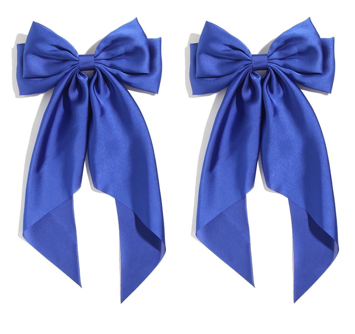 Satin Bow Hair Clips for Women,Big Bow Hair Slides Metal Clips Long Ribbon Hairpin Girls Barrettes Party Half-Updo Ponytail Accessories (2pcs Royal)