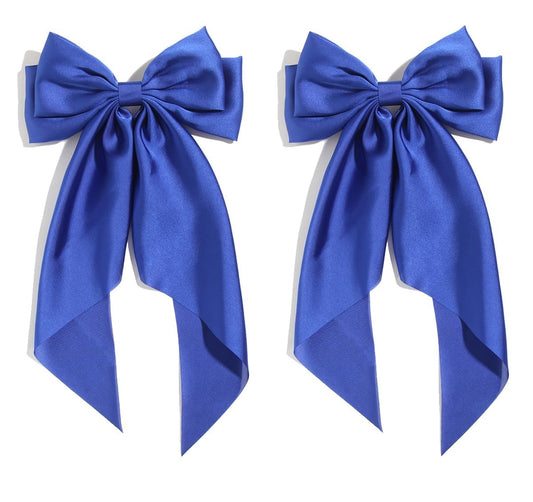Satin Bow Hair Clips for Women,Big Bow Hair Slides Metal Clips Long Ribbon Hairpin Girls Barrettes Party Half-Updo Ponytail Accessories (2pcs Royal)