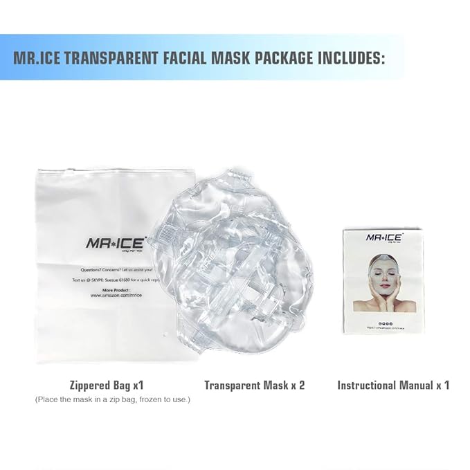 MR.ICE Gel Face Ice Pack Mask, 2 Cooling Masks for Face Swelling, ice face mask Reusable Cold Hot Compress for Puffiness, Sinus Pain & Stress Relief, Freezer Face Mask for Headache, Dark Circles
