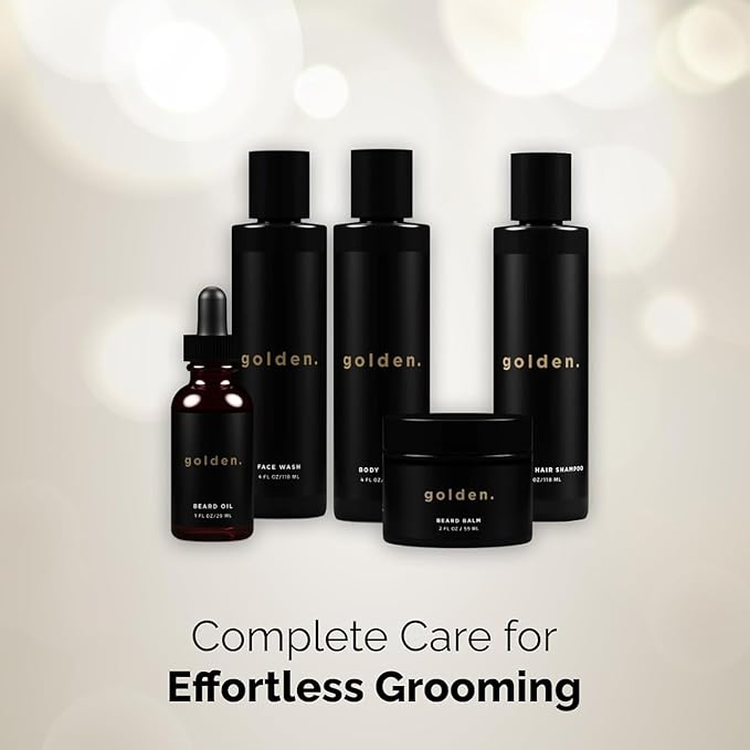 Golden Grooming Co. Everyday Grooming Bundle for Textured Hair & Melanin-Rich Skin | Essential Beard & Skincare Kit with Beard Shampoo, Face Wash, Beard Oil, Body Wash & Beard Balm