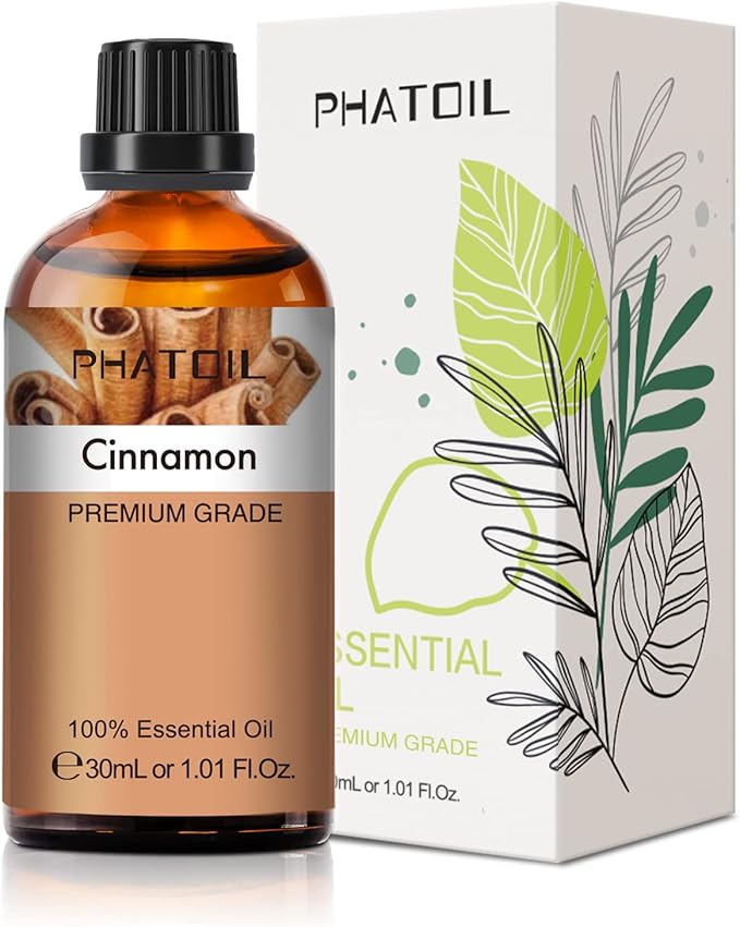 Cinnamon Essential Oil, 1.01Fl.Oz (30ML) PHATOIL Pure Essential Oil Singles for Aromatherapy Diffusers, Humidifiers, Great for DIY Candle and Soap Making, Gift for Friend