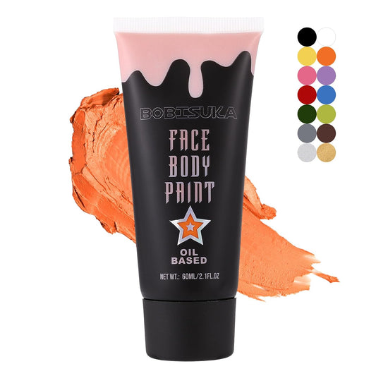 BOBISUKA Orange Face Body Paint, High Pigmented Face Painting Kit for Halloween Makeup, Scary Pumpkin, Tiger Cosplay, Costume, SFX Special Effect and Theme Parties（2.1 Fl.oz）