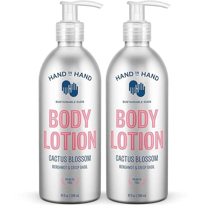 Hand in Hand Moisturizing Body Lotion, Dry Skin Lotion with Shea Butter, 10 Fl Oz, Bergamot & Crisp Basil, Cactus Blossom Scent, 2 Pack